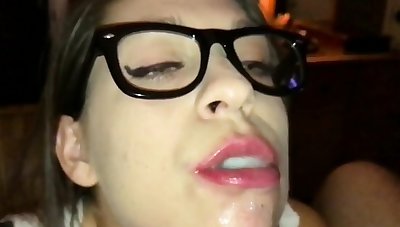 Homemade cum on tongue increased by pay off